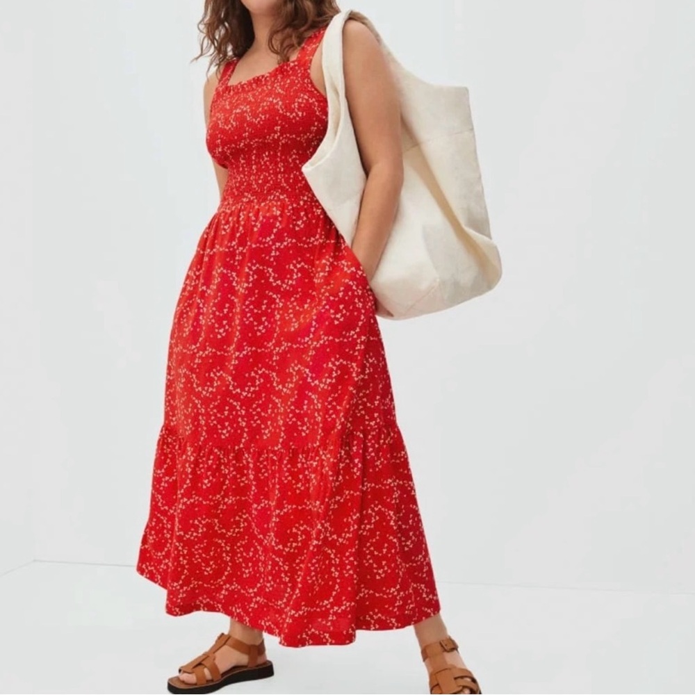 Everlane The Smock Red and White Sleeveless Maxi Sundress Floral